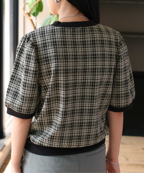 cepo(セポ)の「ダークチェックパフスリーブTee(Tシャツ/カットソー・レディース・チャコールグレー/グレー/イエロー系・M)」の8枚目の写真