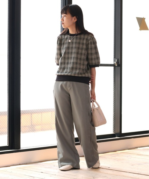 cepo(セポ)の「ダークチェックパフスリーブTee(Tシャツ/カットソー・レディース・チャコールグレー/グレー/イエロー系・M)」の5枚目の写真