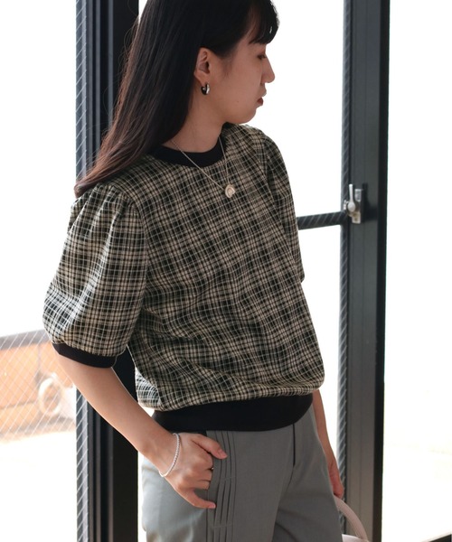 cepo(セポ)の「ダークチェックパフスリーブTee(Tシャツ/カットソー・レディース・チャコールグレー/グレー/イエロー系・M)」の15枚目の写真