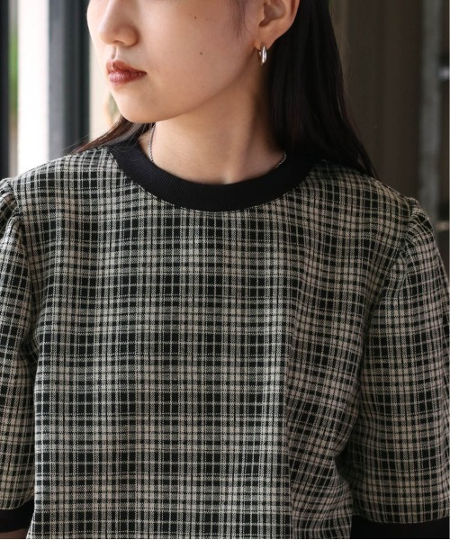cepo(セポ)の「ダークチェックパフスリーブTee(Tシャツ/カットソー・レディース・チャコールグレー/グレー/イエロー系・M)」の9枚目の写真