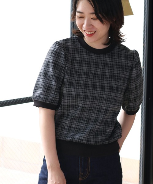 cepo(セポ)の「ダークチェックパフスリーブTee(Tシャツ/カットソー・レディース・チャコールグレー/グレー/イエロー系・M)」の22枚目の写真