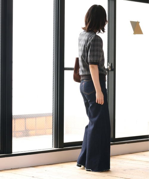 cepo(セポ)の「ダークチェックパフスリーブTee(Tシャツ/カットソー・レディース・チャコールグレー/グレー/イエロー系・M)」の13枚目の写真