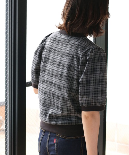 cepo(セポ)の「ダークチェックパフスリーブTee(Tシャツ/カットソー・レディース・チャコールグレー/グレー/イエロー系・M)」の16枚目の写真