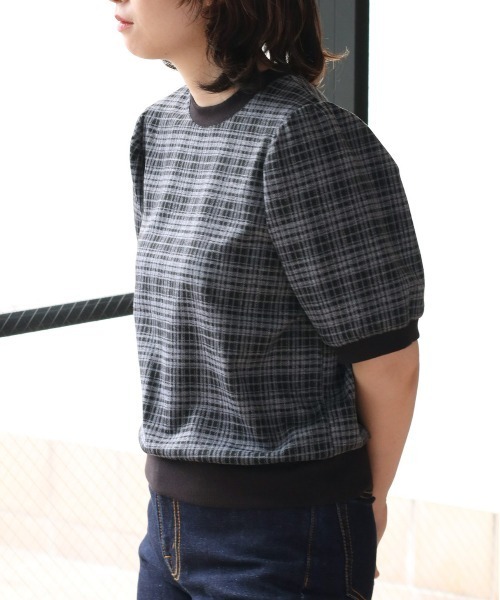 cepo(セポ)の「ダークチェックパフスリーブTee(Tシャツ/カットソー・レディース・チャコールグレー/グレー/イエロー系・M)」の11枚目の写真