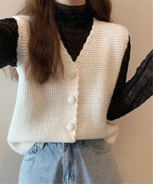 MAISON DE THERESE | Vネックワッフルニットベスト  ニット/セーター(ベスト)