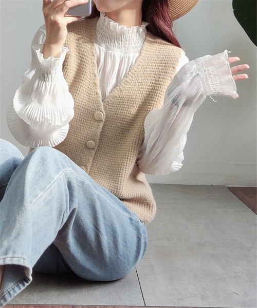 MAISON DE THERESE（メゾン ド テレーズ）の「Vネックワッフルニット