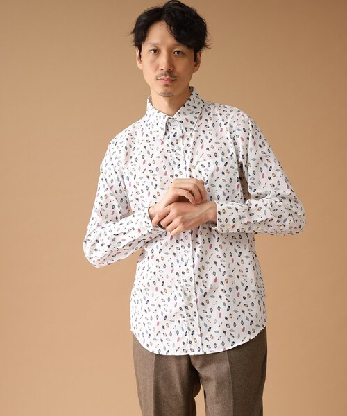 40ｃｔ＆525（フォーティーカラッツアンドゴーニーゴ）の「◆【Sサイズ～】総柄プリント ボタンダウンシャツ（シャツ/ブラウス・メンズ・ネイビー系/ホワイト系1/ダークブラウン系/オレンジ系5・02/04/01/03）」の2枚目の写真