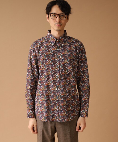 40ｃｔ＆525（フォーティーカラッツアンドゴーニーゴ）の「◆【Sサイズ～】総柄プリント ボタンダウンシャツ（シャツ/ブラウス・メンズ・ネイビー系/ホワイト系1/ダークブラウン系/オレンジ系5・02/04/01/03）」の6枚目の写真