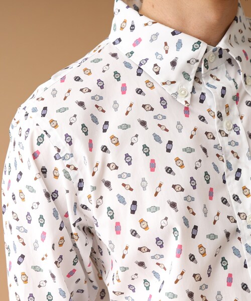 40ｃｔ＆525（フォーティーカラッツアンドゴーニーゴ）の「◆【Sサイズ～】総柄プリント ボタンダウンシャツ（シャツ/ブラウス・メンズ・ネイビー系/ホワイト系1/ダークブラウン系/オレンジ系5・02/04/01/03）」の16枚目の写真