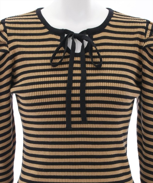 clear(クリア)の「ボーダーフロントリボンニットトップス ≪STAY MOTION≫(ニット/セーター・レディース・ブラック×ホワイト/ブラック系その他・F)」の3枚目の写真