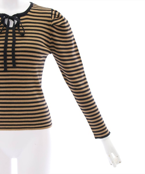 clear(クリア)の「ボーダーフロントリボンニットトップス ≪STAY MOTION≫(ニット/セーター・レディース・ブラック×ホワイト/ブラック系その他・F)」の8枚目の写真