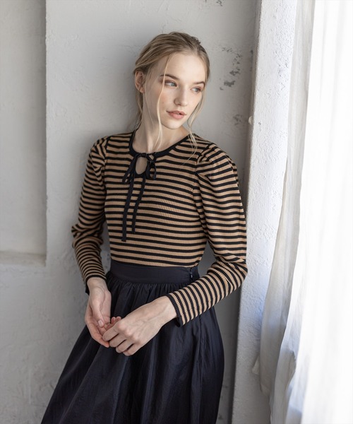 clear(クリア)の「ボーダーフロントリボンニットトップス ≪STAY MOTION≫(ニット/セーター・レディース・ブラック×ホワイト/ブラック系その他・F)」の18枚目の写真