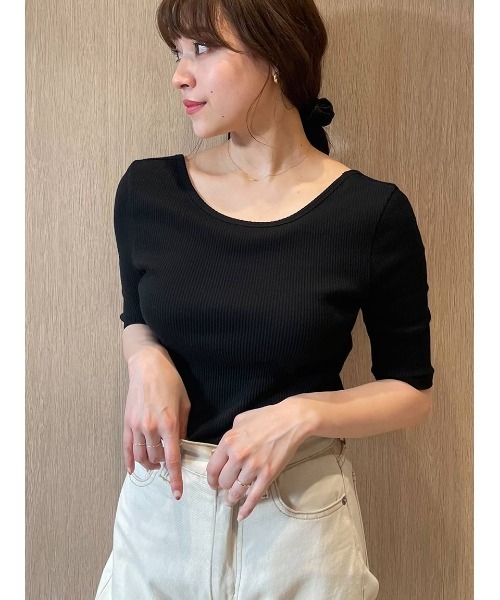 Stylevoice for xxx(スタイルヴォイスフォー)の「【胸パッド付き】ハーフスリーブバックオープンカットソー(Tシャツ/カットソー・レディース・その他/ブラック・FREE)」の8枚目の写真