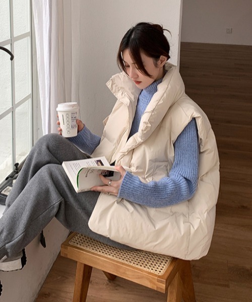 Vipoa（ヴィポア）の「ボリュームダウンベスト（ダウンベスト・レディース・アイボリー/ブラック/ライトピンク・FREE）」の7枚目の写真