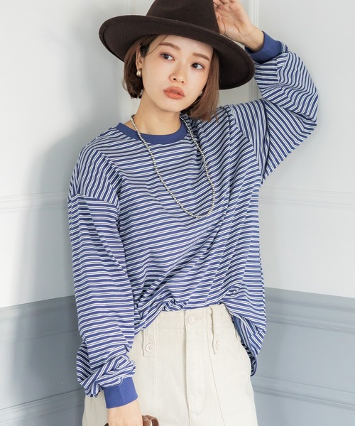 coca(coca)(コカ)の「ボーダールーズロンT(Tシャツ/カットソー・レディース・ブラック/ブルー・M/L)」の2枚目の写真