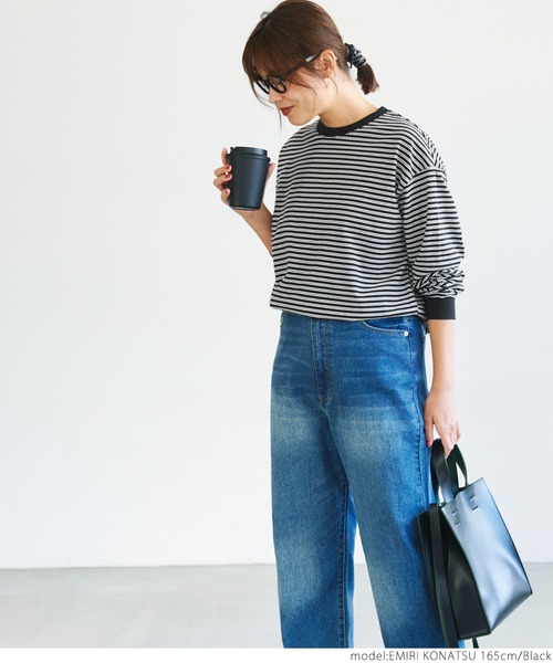 coca(coca)(コカ)の「ボーダールーズロンT(Tシャツ/カットソー・レディース・ブラック/ブルー・M/L)」の7枚目の写真