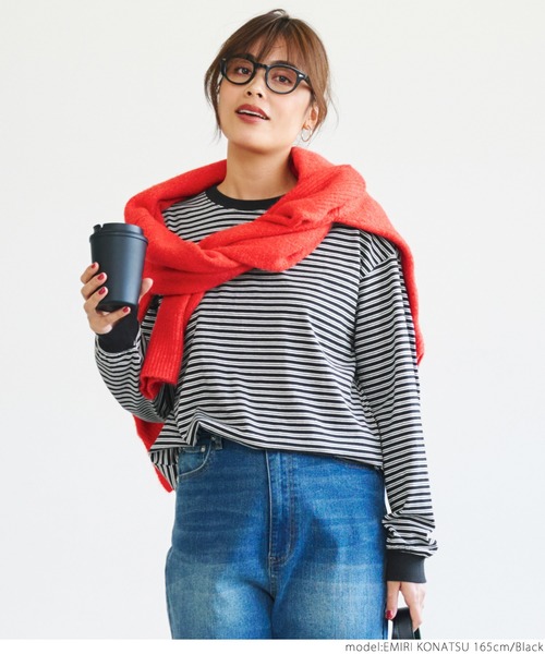 coca(coca)(コカ)の「ボーダールーズロンT(Tシャツ/カットソー・レディース・ブラック/ブルー・M/L)」の3枚目の写真