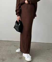 リブ切替ニットスカート