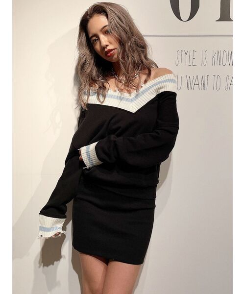 GYDA（ジェイダ）の「Vネックグラインダードッキングスウェットワンピース（ワンピース・レディース・ブラック/オフホワイト・FREE）」の18枚目の写真