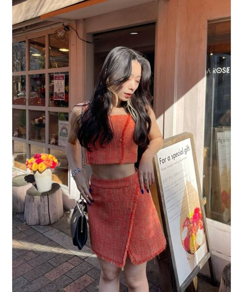 EVRIS（エヴリス）の「ツイードミニスカート【セットアップ着用可能】（スカート・レディース・ブルー/グリーン/オレンジ・SMALL/MEDIUM）」の14枚目の写真