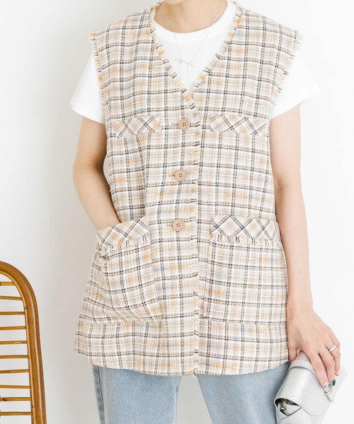 UR Lab.（アーバンリサーチラボ）の「ツイードベスト（ベスト・レディース・ベージュ系その他/グリーン系その他・FREE）」の2枚目の写真