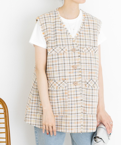 UR Lab.（アーバンリサーチラボ）の「ツイードベスト（ベスト・レディース・ベージュ系その他/グリーン系その他・FREE）」の3枚目の写真