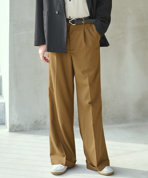 EMMA CLOTHES（エマクローズ）の「TR綾ストレッチ タックワイドストレートダブルスラックスパンツ EMMA CLOTHES（スラックス・メンズ・ダークネイビー/ベージュ系/ブラック・M/L）」の13枚目の写真