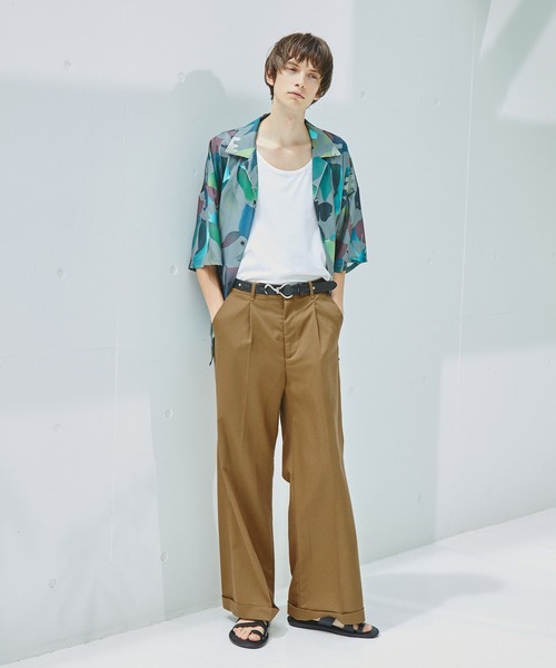 TR綾ストレッチ タックワイドストレートダブルスラックスパンツ EMMA