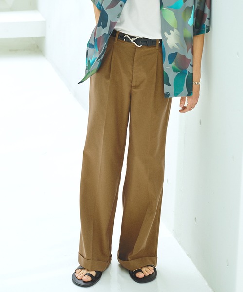 EMMA CLOTHES（エマクローズ）の「TR綾ストレッチ タックワイドストレートダブルスラックスパンツ EMMA CLOTHES（スラックス・メンズ・ダークネイビー/ベージュ系/ブラック・M/L）」の22枚目の写真