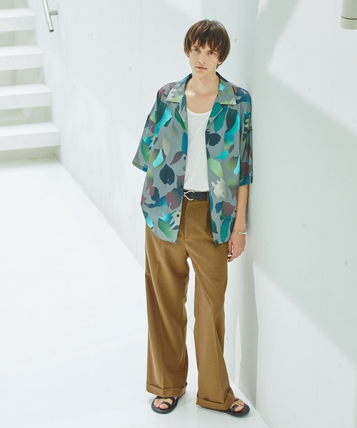 TR綾ストレッチ タックワイドストレートダブルスラックスパンツ