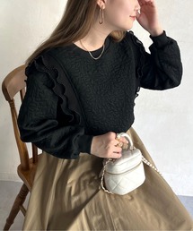 花柄キルティングパールプリーツプルオーバー