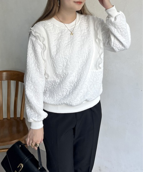 prose verse（プロズヴェール）の「花柄キルティングパールプリーツプルオーバー（スウェット・レディース・ブラック/オフホワイト・ﾌﾘ-）」の19枚目の写真