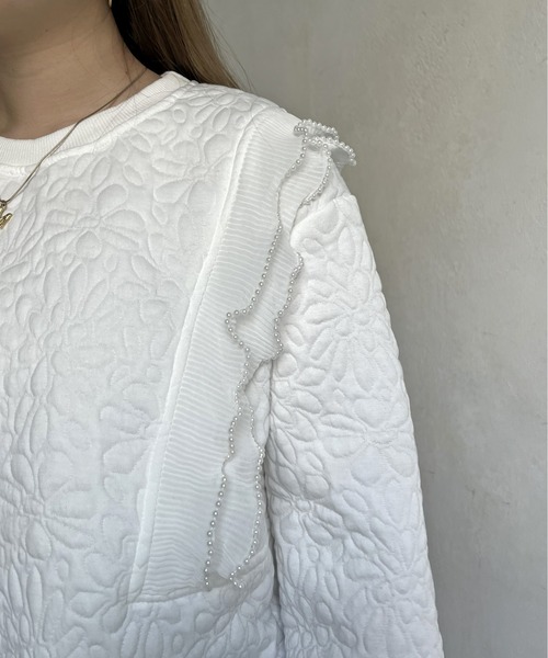 prose verse（プロズヴェール）の「花柄キルティングパールプリーツプルオーバー（スウェット・レディース・ブラック/オフホワイト・ﾌﾘ-）」の7枚目の写真