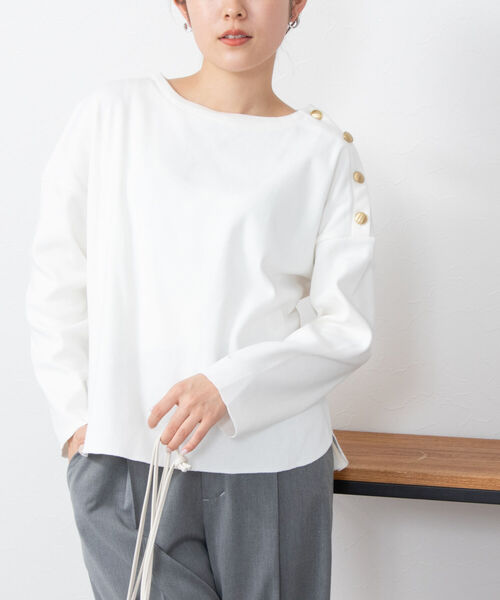 NOLLEY’S(ノーリーズ)の「フライスボーダー/ムジショルダー釦プルオーバーカットソー(Tシャツ/カットソー・レディース・ブルー系その他3/ホワイト系その他4/オフホワイト・FREE)」の1枚目の写真