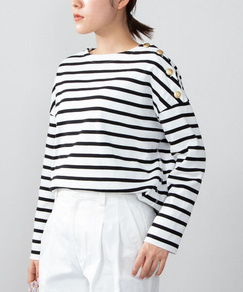 NOLLEY’S(ノーリーズ)の「フライスボーダー/ムジショルダー釦プルオーバーカットソー(Tシャツ/カットソー・レディース・ブルー系その他3/ホワイト系その他4/オフホワイト・FREE)」の2枚目の写真