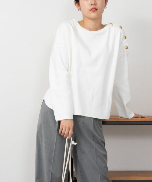 NOLLEY’S(ノーリーズ)の「フライスボーダー/ムジショルダー釦プルオーバーカットソー(Tシャツ/カットソー・レディース・ブルー系その他3/ホワイト系その他4/オフホワイト・FREE)」の11枚目の写真