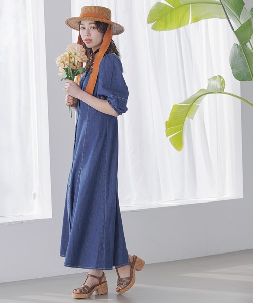 mysty woman（ミスティウーマン）の「［追加1］デニムエンパイアワンピース 190564（ワンピース・レディース・ブルー/ブラック/ライトブルー・FREE）」の6枚目の写真