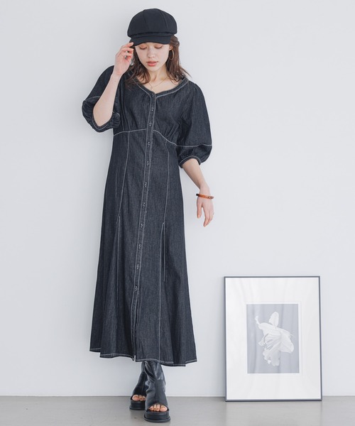 mysty woman（ミスティウーマン）の「［追加1］デニムエンパイアワンピース 190564（ワンピース・レディース・ブルー/ブラック/ライトブルー・FREE）」の10枚目の写真