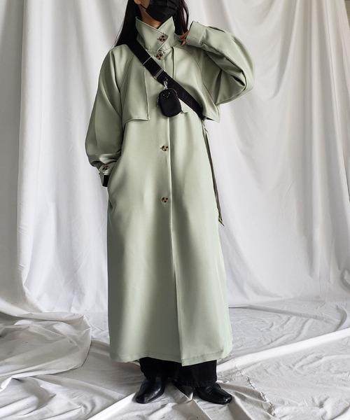 me+em select(ミームセレクト)の「【2WAY】オーバーサイズ スタンドカラーロングトレンチコート(トレンチコート・レディース・ブラック/ライトカーキ/ベージュ/サンドベージュ/アイボリー/チャコール・MEDIUM/SMALL/LARGE)」の6枚目の写真