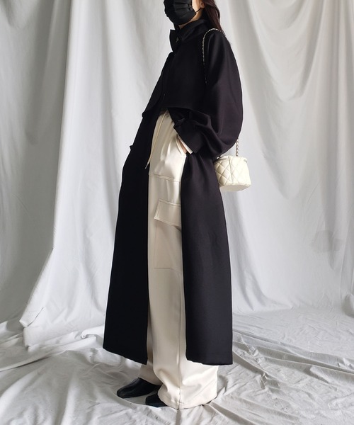 2WAY】オーバーサイズ スタンドカラーロングトレンチコート