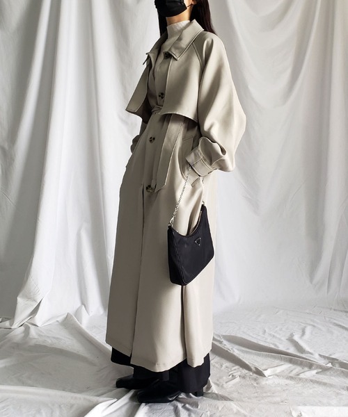 me+em select(ミームセレクト)の「【2WAY】オーバーサイズ スタンドカラーロングトレンチコート(トレンチコート・レディース・ブラック/ライトカーキ/ベージュ/サンドベージュ/アイボリー/チャコール・MEDIUM/SMALL/LARGE)」の17枚目の写真
