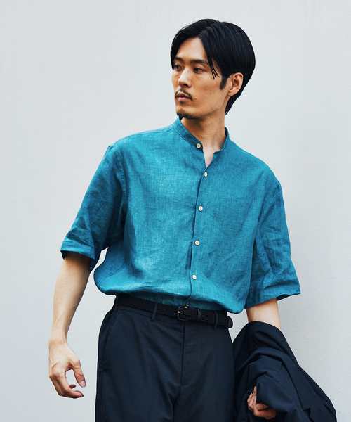 EDIFICE（エディフィス）の「ALBINI バンドカラー 半袖リネンシャツ（シャツ/ブラウス・メンズ・チャコールグレー/ブラック/ホワイト/ブルー系その他・LARGE/SMALL/MEDIUM）」の17枚目の写真