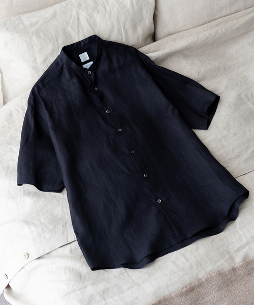 EDIFICE（エディフィス）の「ALBINI バンドカラー 半袖リネンシャツ（シャツ/ブラウス・メンズ・チャコールグレー/ブラック/ホワイト/ブルー系その他・LARGE/SMALL/MEDIUM）」の14枚目の写真