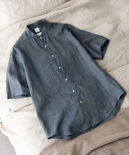 EDIFICE（エディフィス）の「ALBINI バンドカラー 半袖リネンシャツ（シャツ/ブラウス・メンズ・チャコールグレー/ブラック/ホワイト/ブルー系その他・LARGE/SMALL/MEDIUM）」の13枚目の写真