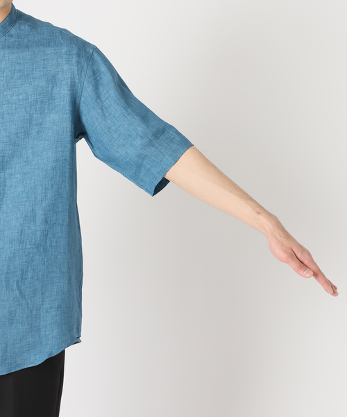 EDIFICE（エディフィス）の「ALBINI バンドカラー 半袖リネンシャツ（シャツ/ブラウス・メンズ・チャコールグレー/ブラック/ホワイト/ブルー系その他・LARGE/SMALL/MEDIUM）」の6枚目の写真