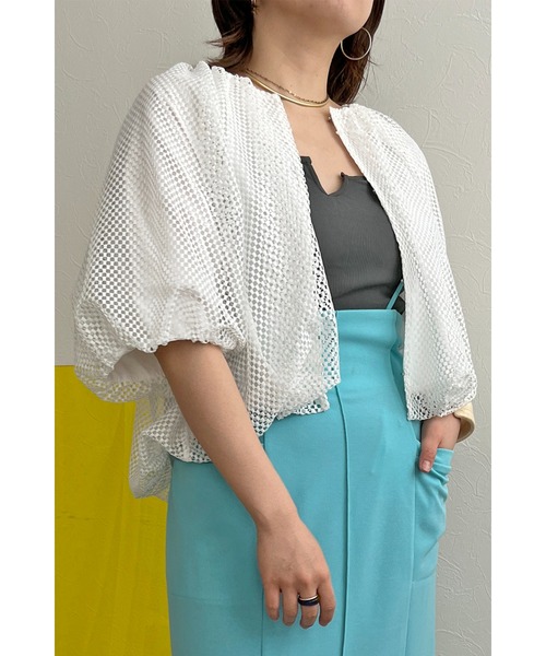 palm RICHE（ポームリシュ）の「メッシュバルーンカーディガン（カーディガン/ボレロ・レディース・オフホワイト/ブラック・M）」の2枚目の写真