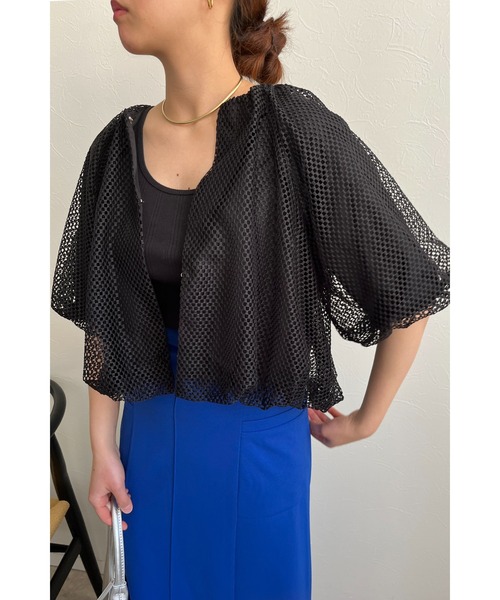 palm RICHE（ポームリシュ）の「メッシュバルーンカーディガン（カーディガン/ボレロ・レディース・オフホワイト/ブラック・M）」の19枚目の写真