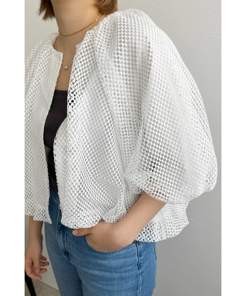 palm RICHE（ポームリシュ）の「メッシュバルーンカーディガン（カーディガン/ボレロ・レディース・オフホワイト/ブラック・M）」の8枚目の写真