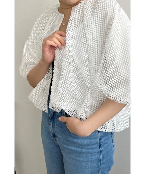 palm RICHE（ポームリシュ）の「メッシュバルーンカーディガン（カーディガン/ボレロ・レディース・オフホワイト/ブラック・M）」の7枚目の写真