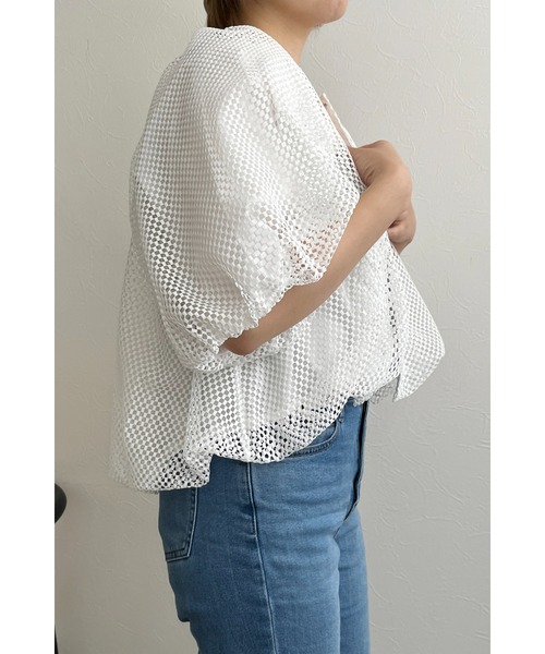 palm RICHE（ポームリシュ）の「メッシュバルーンカーディガン（カーディガン/ボレロ・レディース・オフホワイト/ブラック・M）」の5枚目の写真